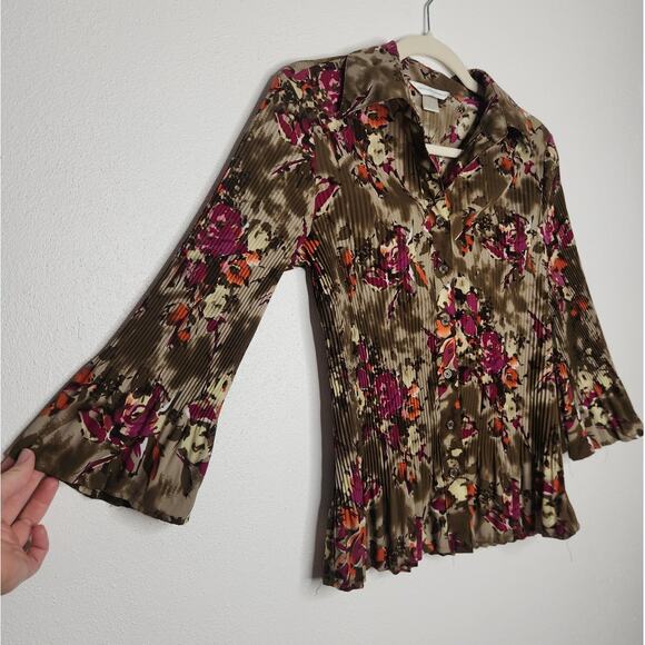 Vintage y2k Bell Sleeves Accordion Pleated Button Shirt Fairy Boho Whimsy Sm - Picture 2 of 5